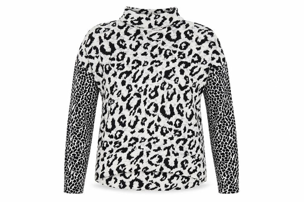 Topshop Womens Black Roll Neck Animal Print Cotton Pullover Jumper Size 8