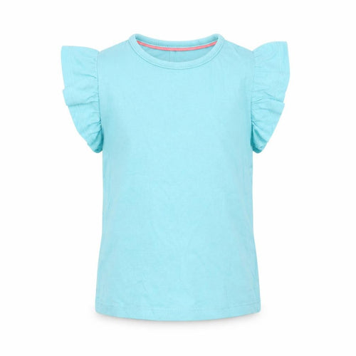Marks & Spencer Girls Blue Cotton Basic T-Shirt Size 2-3 Years Round Neck Pullover