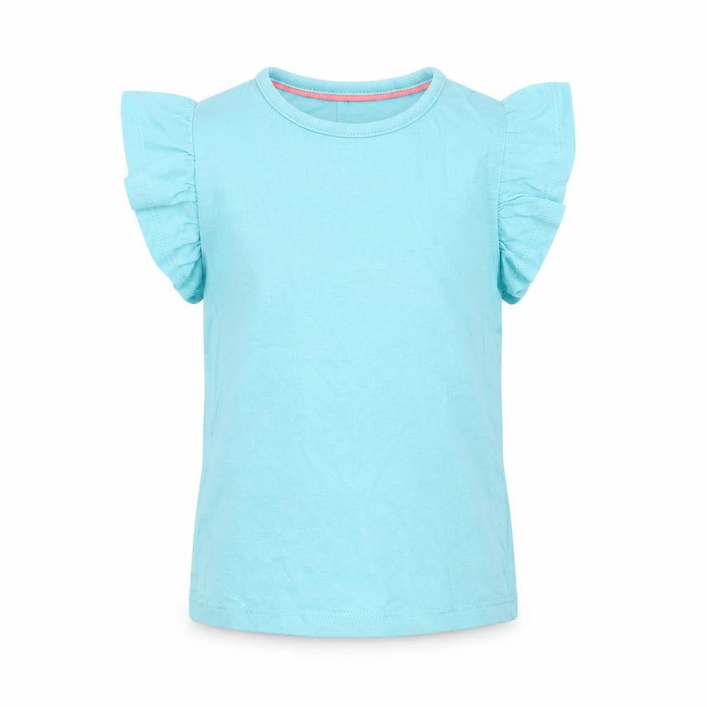 Marks & Spencer Girls Blue Cotton Basic T-Shirt Size 2-3 Years Round Neck Pullover