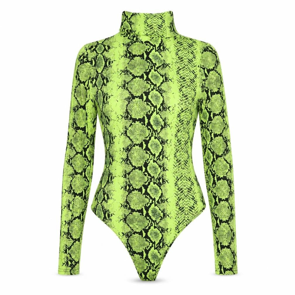 Boohoo Womens Green Animal Print Viscose Bodysuit One-Piece Size 10 Hook & Loop