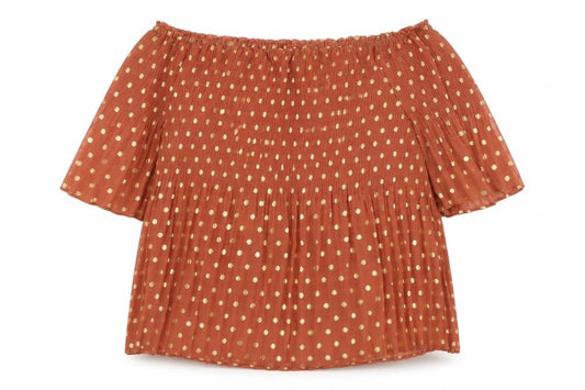 Front view of Next women’s brown polka dot polyester basic blouse, size UK 12, square neck