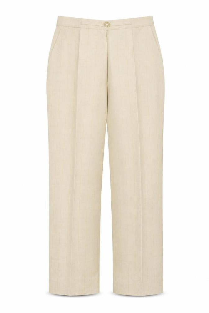 Marks and Spencer Womens Beige Striped Polyester Trousers Size 12 L27 in Regular