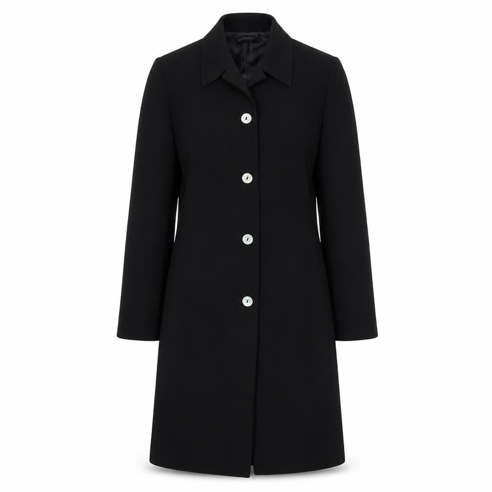Front view of Richards women’s black overcoat coat, size UK 8