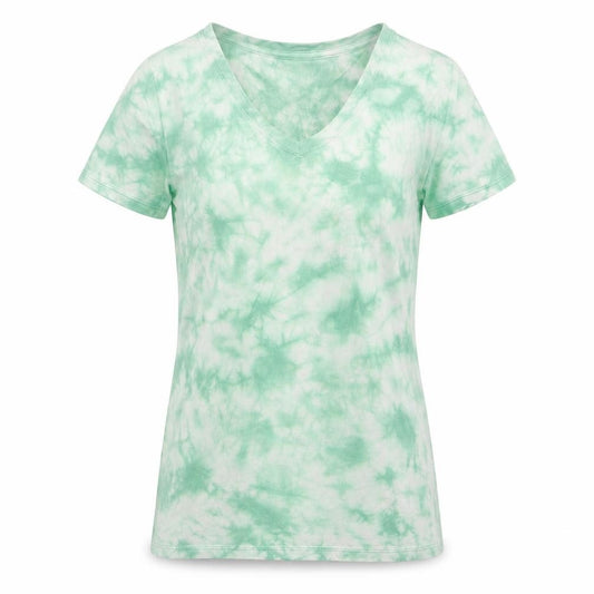 Front view of Faded Glory women’s green geometric cotton basic t-shirt, size UK 4, v-neck