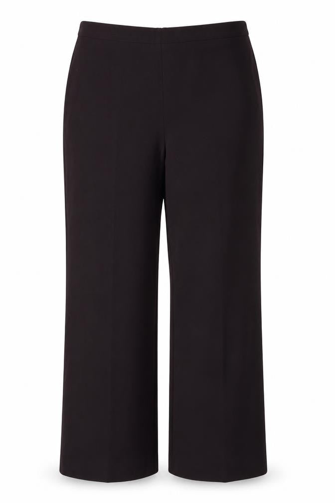 Front view of BHS women’s purple polyester trousers, size UK 14, 28-inch leg regular
