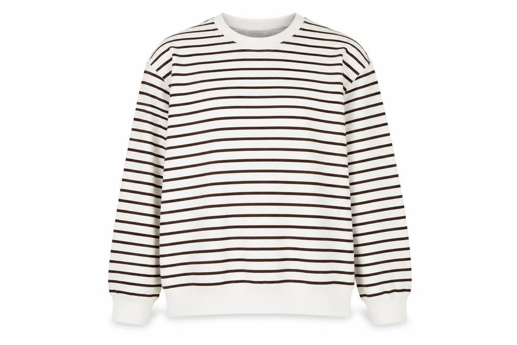 Front view of New Look women’s white striped cotton pullover hoodie, size L