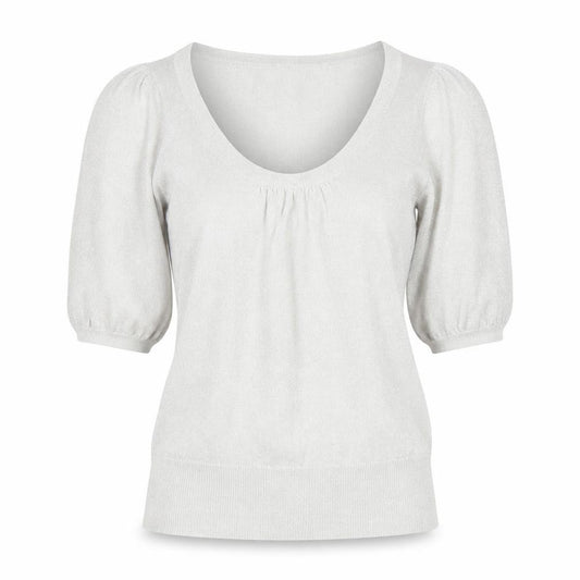 Front view of Oasis women’s silver round neck cotton jumper, size UK 8
