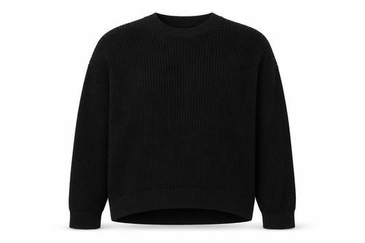 Front view of New Look women’s black round neck acrylic jumper, size M