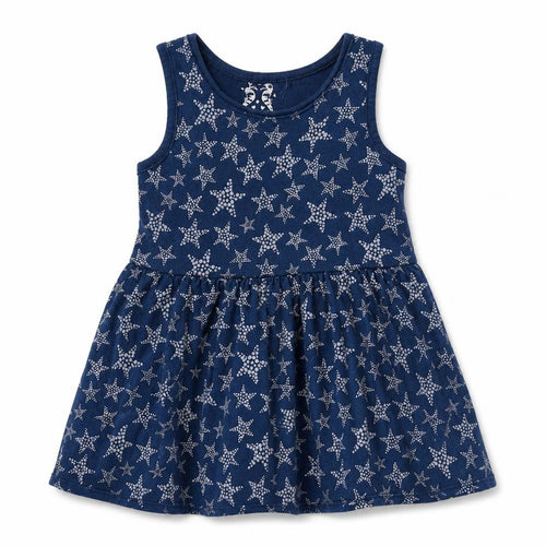F&F Girls Blue Geometric Cotton Skater Dress Size 18-24 Months Round Neck
