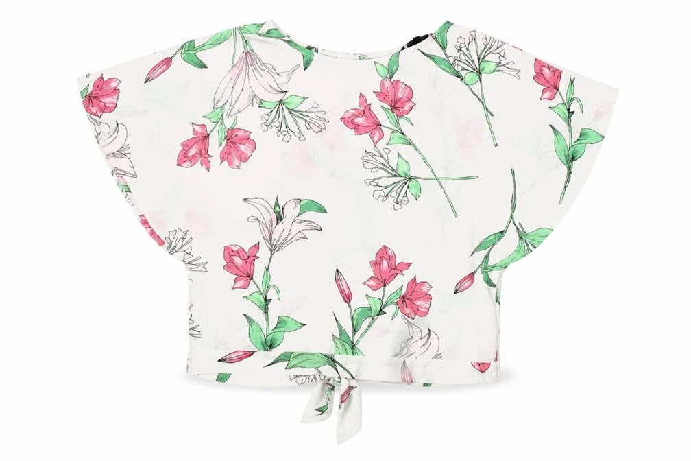 Front view of Debenhams women’s white floral polyester basic blouse, size UK 8, round neck