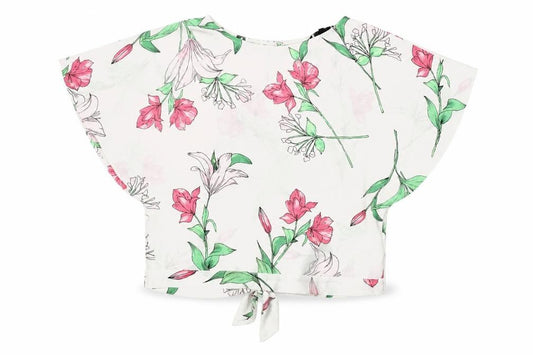 Front view of Debenhams women’s white floral polyester basic blouse, size UK 8, round neck