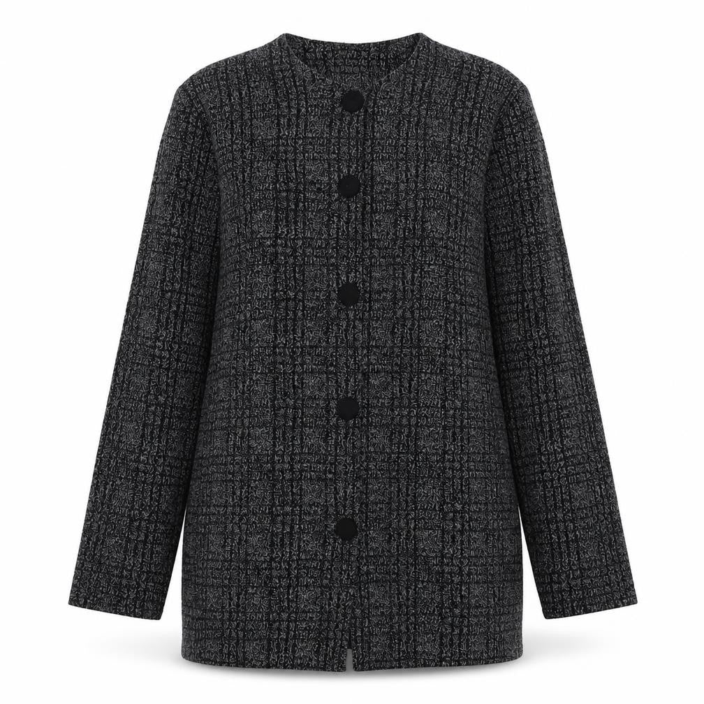 Front view of Berkertex women’s grey round neck polyester cardigan jumper, size L