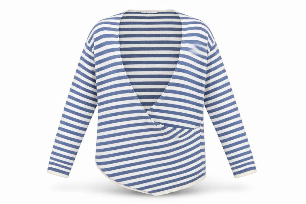 Front view of Tu women’s blue scoop neck striped cotton jumper, size UK 12