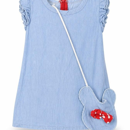 Preworn Girls Blue Cotton T-Shirt Dress Size 18-24 Months Scoop Neck - With Bag