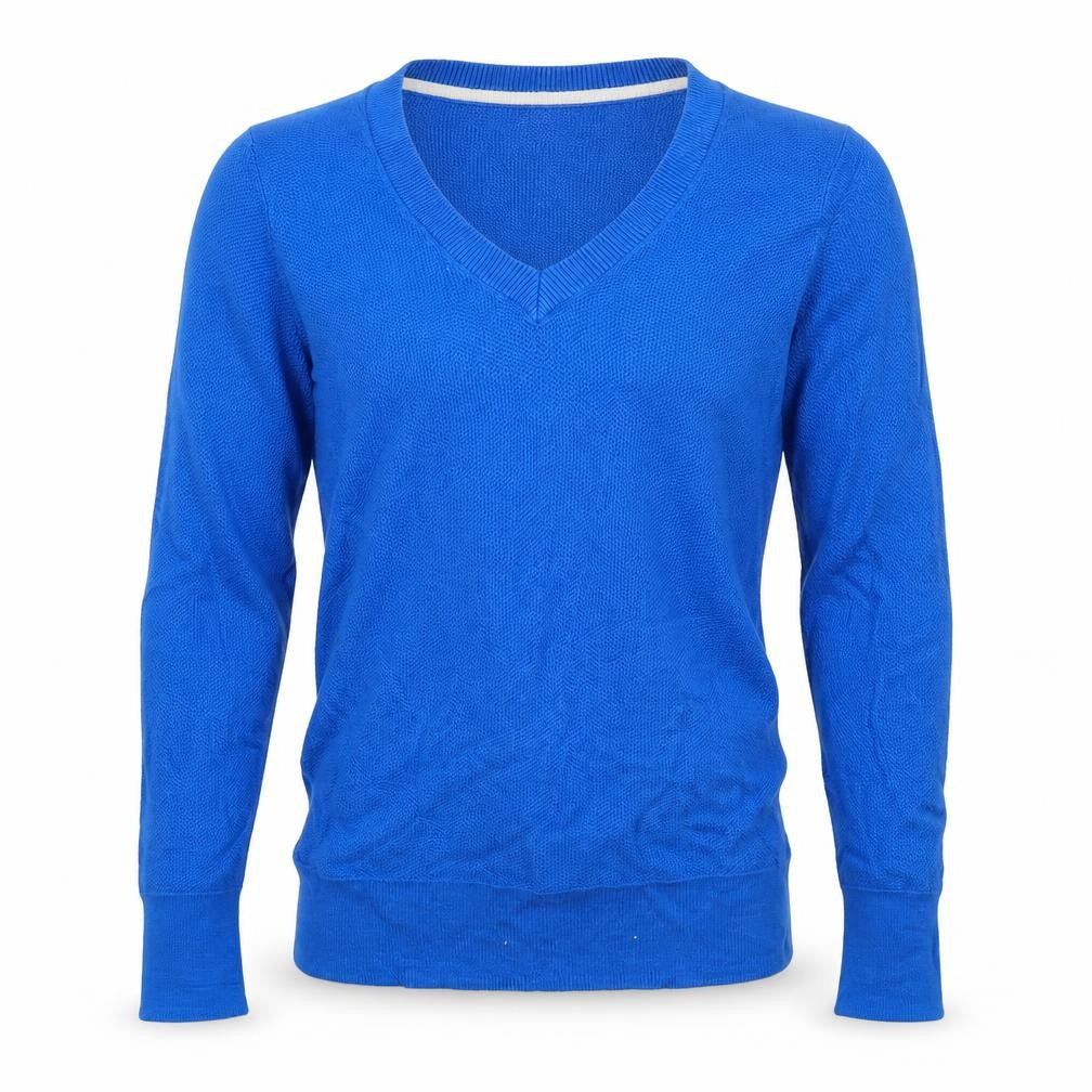 Front view of Gap men’s blue cotton pullover sweatshirt, size S