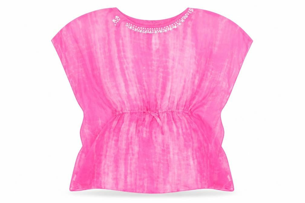 YD Girls Pink Geometric Polyester Tunic T-Shirt Size 10-11 Years Scoop Neck - Tie Dye