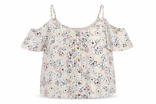 Front view of Atmosphere women’s beige floral polyester basic blouse, size UK 12, round neck