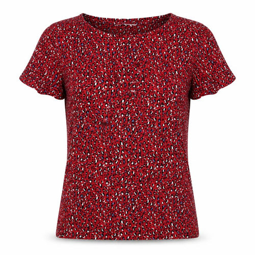 Marks and Spencer Womens Red Animal Print Viscose Basic T-Shirt Size 10 Boat Neck