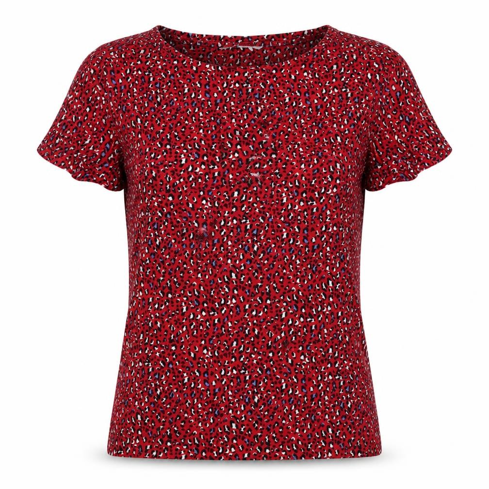 Marks and Spencer Womens Red Animal Print Viscose Basic T-Shirt Size 10 Boat Neck