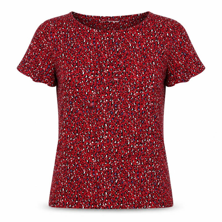 Marks & Spencer Womens Red Animal Print Viscose Basic T-Shirt Size 10 Boat Neck