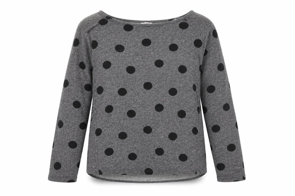 Front view of Clockhouse women’s grey polka dot cotton pullover sweatshirt, size S, pullover