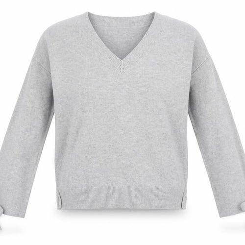 Marks & Spencer Womens Grey V-Neck Cotton Pullover Jumper Size 8