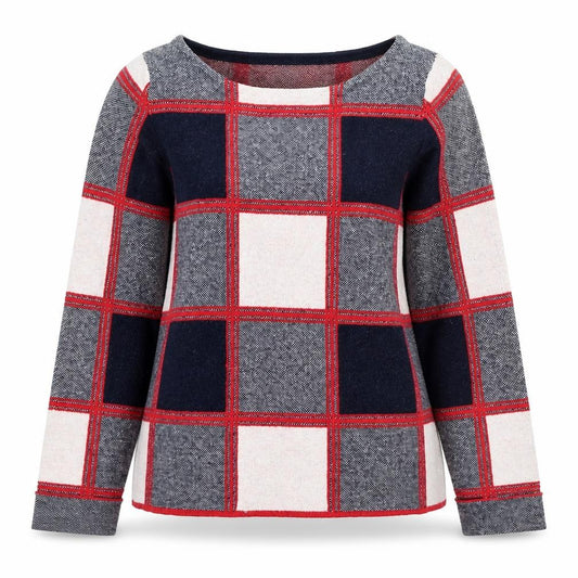 Front view of Kenar women’s multicoloured round neck check polyester jumper, size M