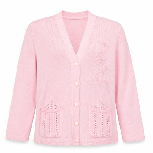 Florida Womens Pink V-Neck Acrylic Cardigan Jumper Size S