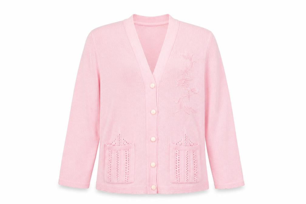 Florida Womens Pink V-Neck Acrylic Cardigan Jumper Size S
