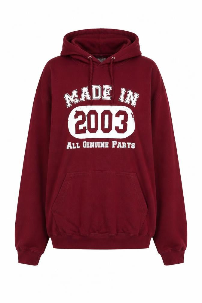 Front view of Awdis women’s red polyester pullover sweatshirt, size L, - made in 2003