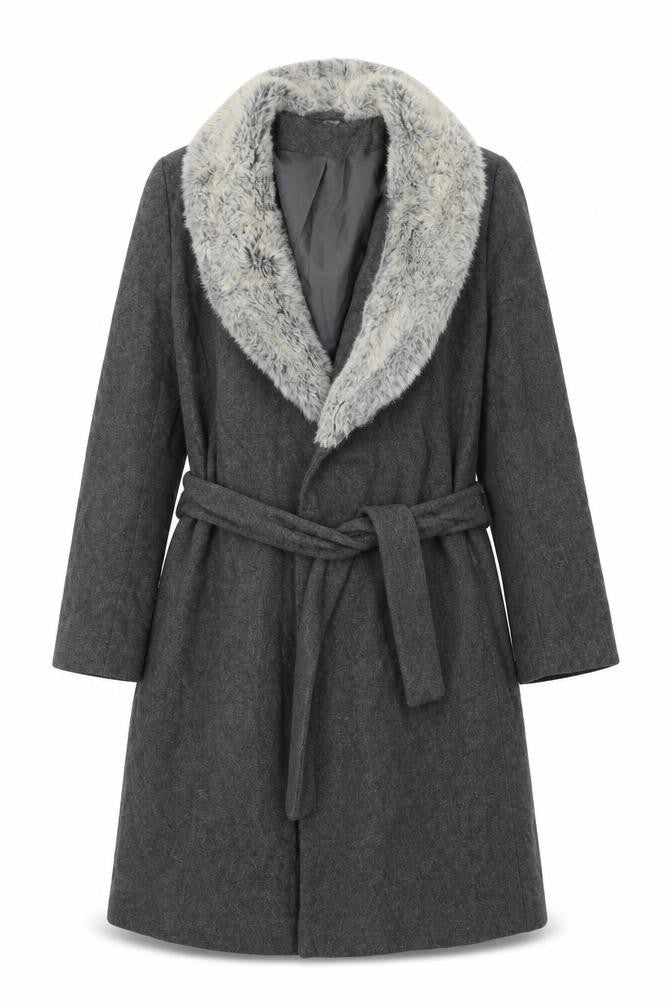 Front view of Dorothy Perkins women’s grey jacket, size UK 16, buckle