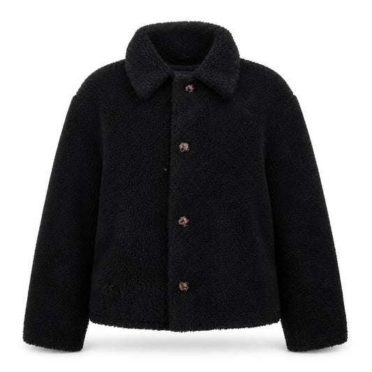 Front view of Studio Outerwear women’s black jacket, size UK 12, button
