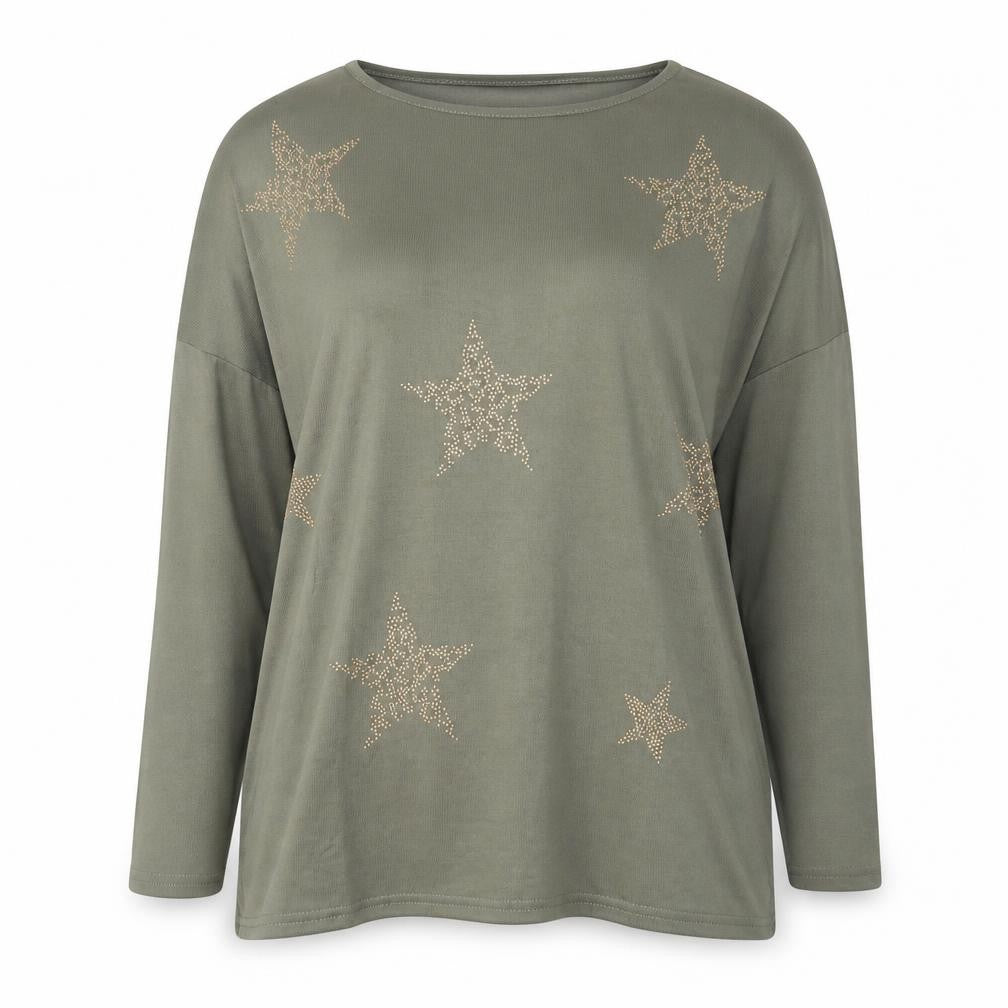 Front view of New Look women’s green round neck polyester jumper, size M