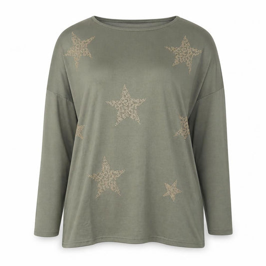Front view of New Look women’s green round neck polyester jumper, size M