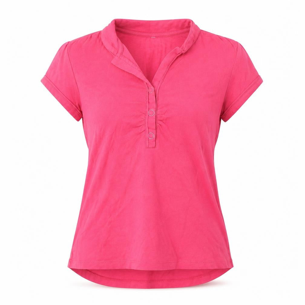 Front view of Part Two women’s pink cotton basic t-shirt, size M, v-neck