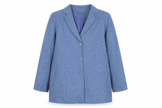 Front view of Slimtru women’s blue kimono blazer, size UK 16, button