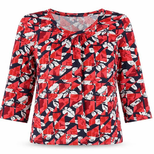 Autonomy Womens Red Geometric Viscose Jersey T-Shirt Size 16 Round Neck