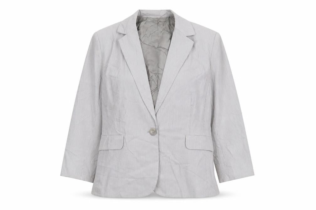Front view of Gap women’s blue striped cotton jacket suit jacket, size UK 8