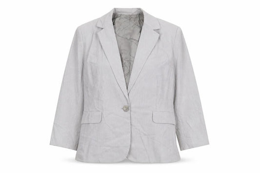 Front view of Gap women’s blue striped cotton jacket suit jacket, size UK 8