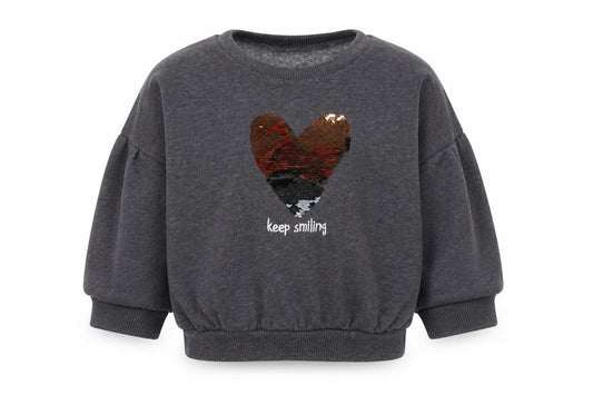 Front view of Matalan boys’ grey cotton jumper, size 9-12, months - keep smiling