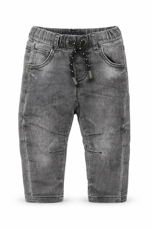 Front view of Next boys’ grey cotton cargo jeans, size 6-9, months