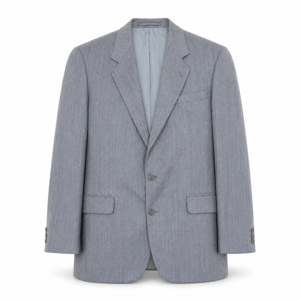 Front view of Pinstripe men’s grey polyester jacket suit jacket, size 42