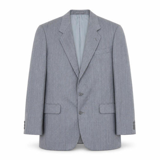 Front view of Pinstripe men’s grey polyester jacket suit jacket, size 42