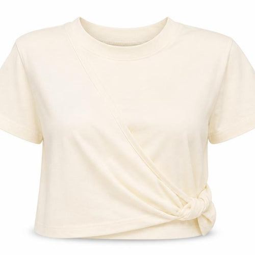 Missguided Womens Ivory Polyester Cropped T-Shirt Size 10 Crew Neck