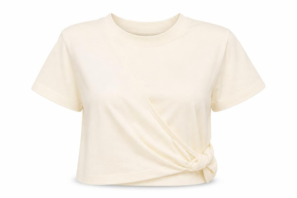 Missguided Womens Ivory Polyester Cropped T-Shirt Size 10 Crew Neck