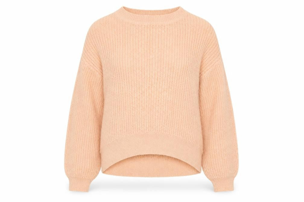 Front view of H&M women’s orange round neck acrylic jumper, size S
