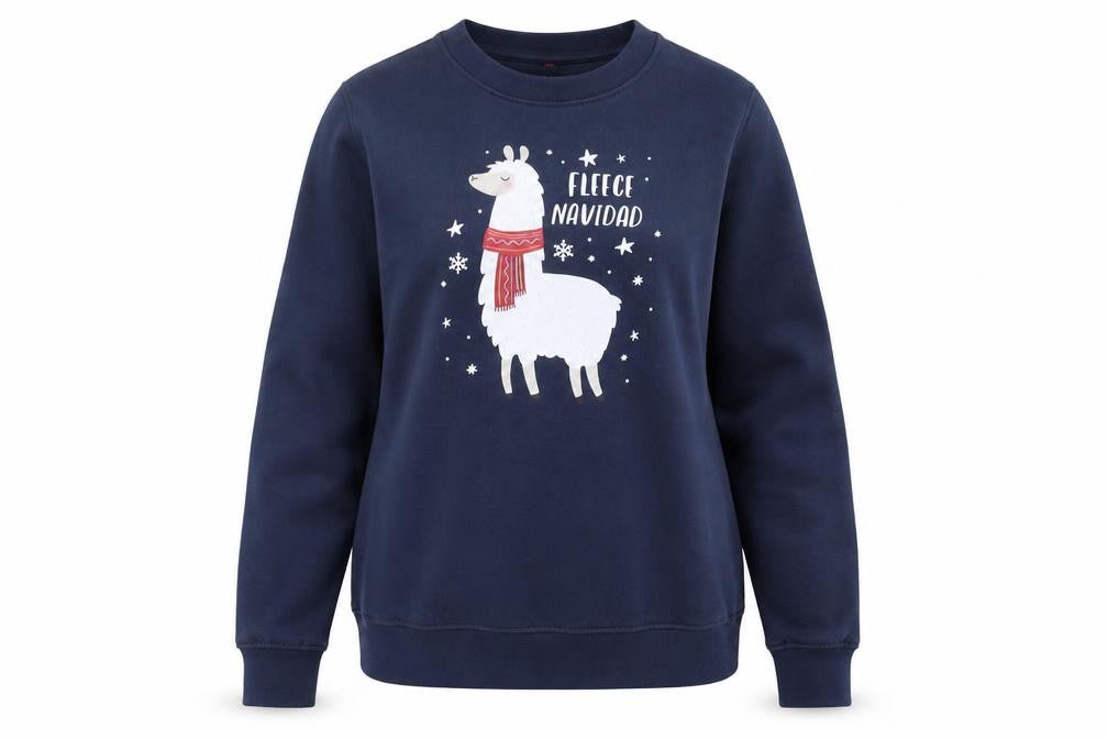 Front view of women’s blue cotton pullover sweatshirt, size UK 8, pullover