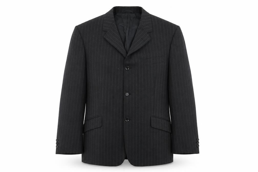Front view of Remus Uomo men’s grey striped wool jacket suit jacket, size 44