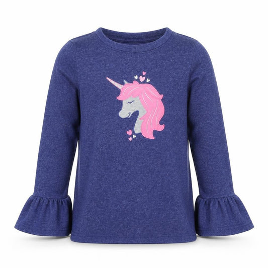 Front view of rococo girls’ blue polyester basic casual, size 8, years round neck - unicorn