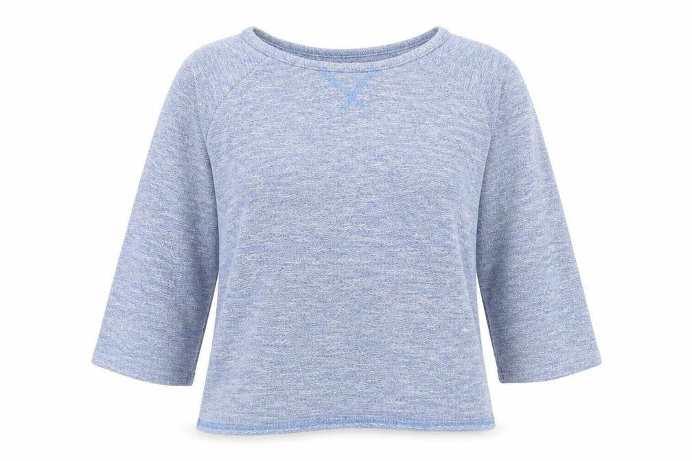 Front view of Oasis women’s blue round neck polyester jumper, size XS